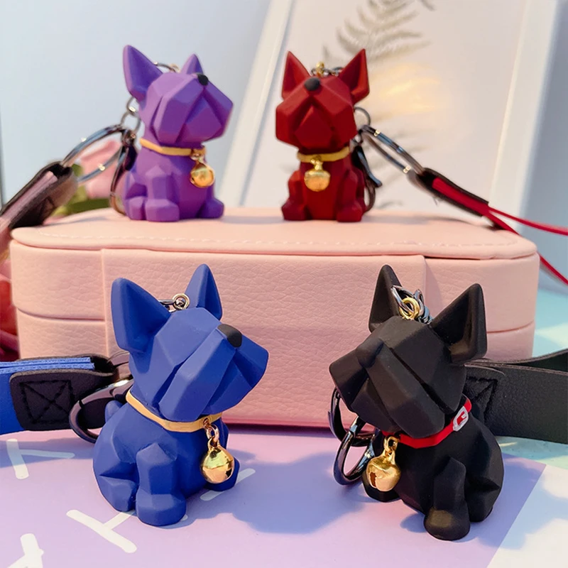 

Cute Punk French Bulldog Keychain PU Leather Cartoon Dog Keyring Women Bag Lanyard Pendant Jewelry Men Car Trinket Accessories