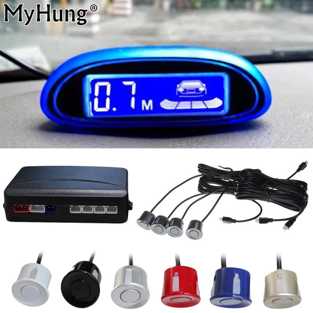 

Myhung Car LED Parking Sensor With 4 Sensors Cars Blue Screen Sensor Reverse Assistance Radar Monitor Parking System Car Styling