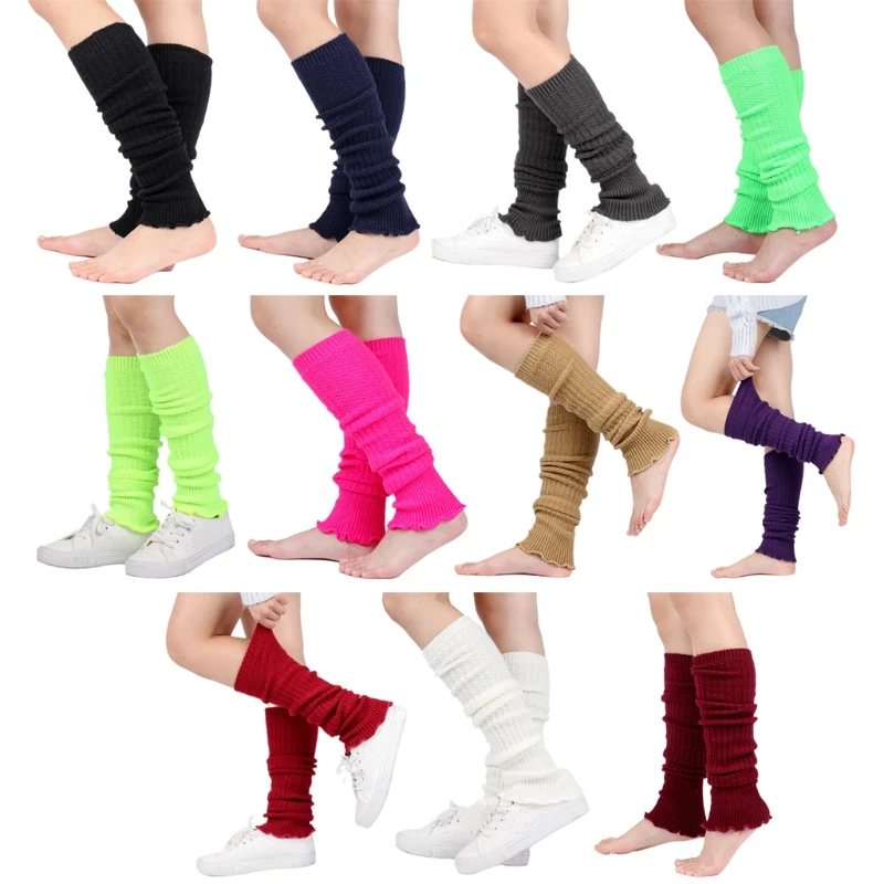 

Women Winter Ribbed Cable Knit Leg Warmers Solid Color Ruffled Hem Over Knee Long Socks Yoga Dance Crochet Boot Cuffs Stockings
