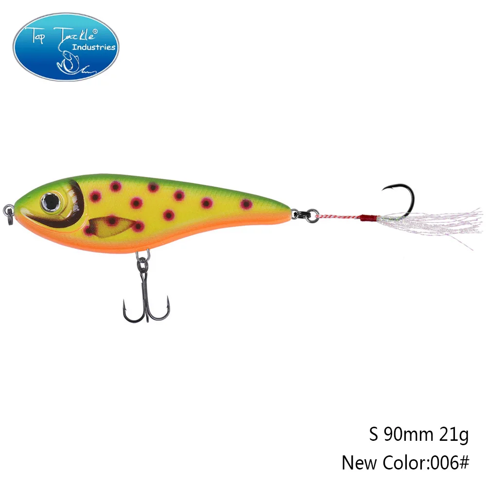 90mm 21g 006 90 мм 21 г цвета от 001 до 035 Тонущая Мускусная Щука искусственная рывковая приманка с одним крюком перьевая приманка для рыбалки - Цвет: 90mm 21g 006