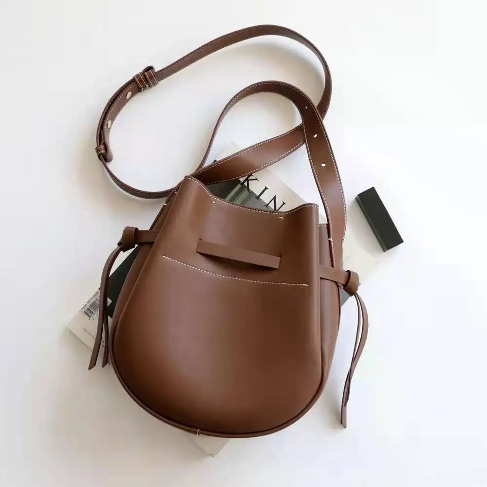 

New Genuine Leather Drew-String Bucket Bags Real Leather Shoulder Bag For Women 2021 Luxury Crossbody Bag Ladies Messenger Bags