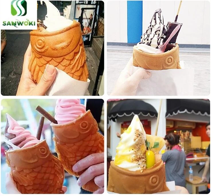 Коммерческая машина для производства вафель taiyaki с большим открытым ртом в виде