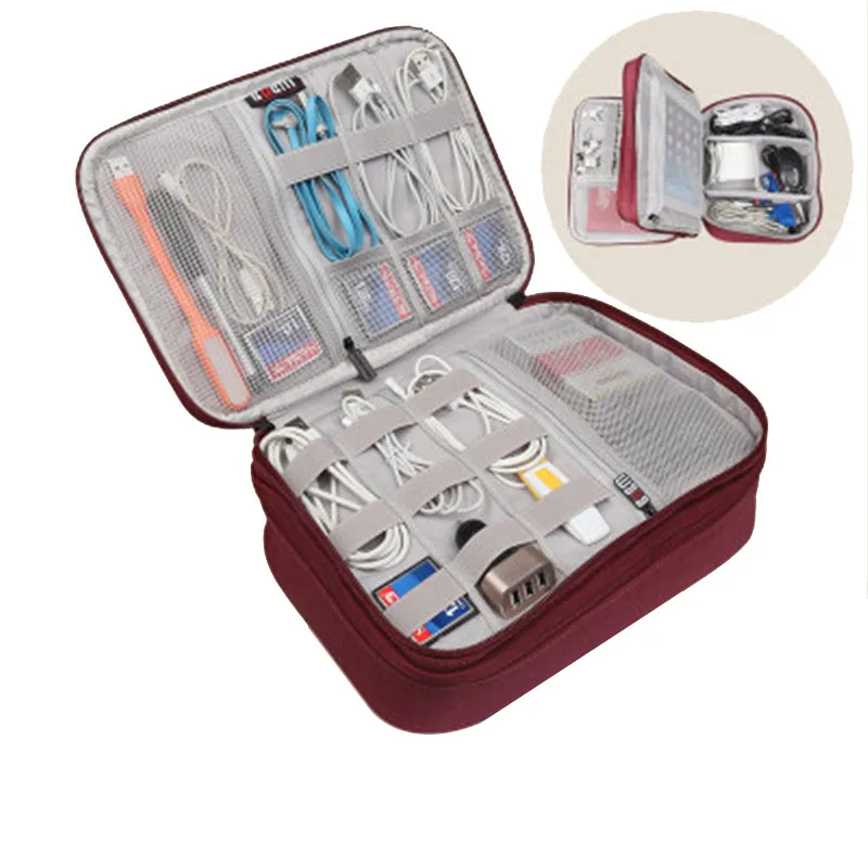 Роскошный двухслойный портативный кабель сумка для хранения цифровой USB