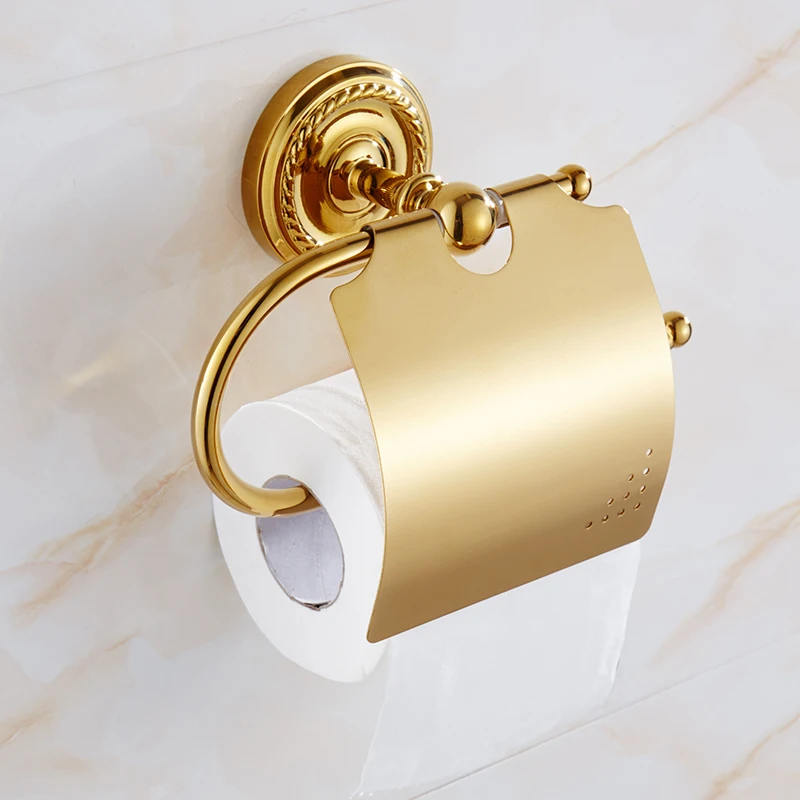 Paper Roll Holder Золотой Латунный набор для ванной, аксессуары для ванной комнаты, полка для ванной, мыльница, держатель для туалетной бумаги, диспенсер для мыла, крючок для халата Kxz009 - Цвет: Paper Roll Holder