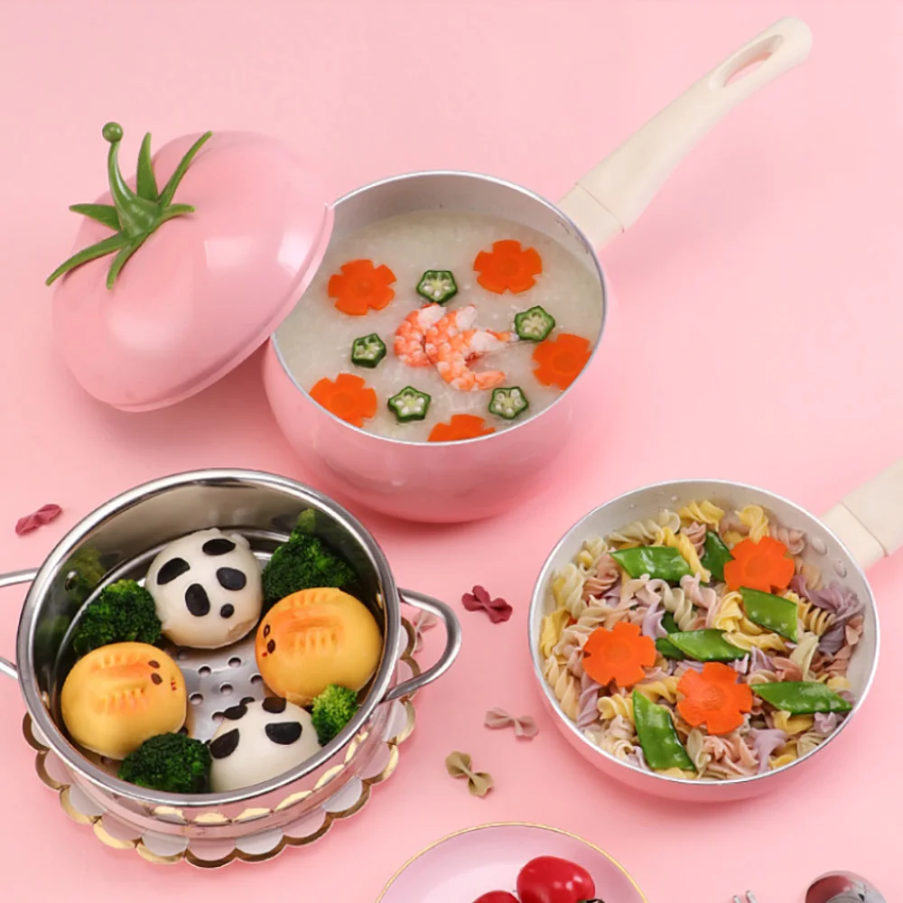 

Korean Tomato Aluminum Not Stick Ceramic Marble Coating Induction Bottom Cooking Baby Food Frypan Cookware Set