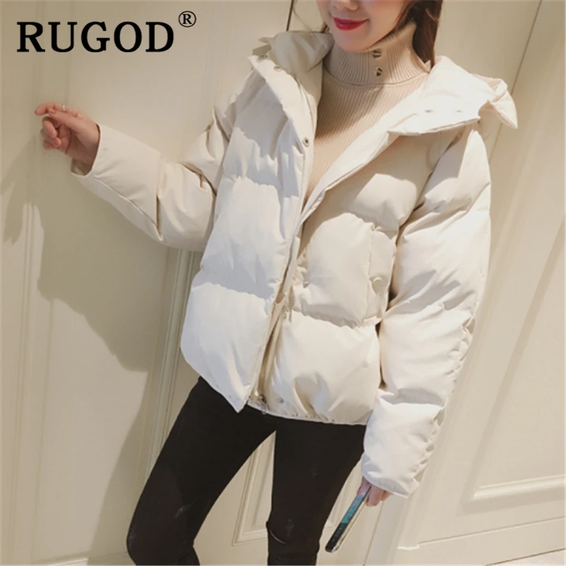 RUGOD/осень-зима, однотонное хлопковое Женское пальто в Корейском стиле, короткое, стильное, милое, студенческое, свободное, уличная,, плюс размер, стеганое пальто