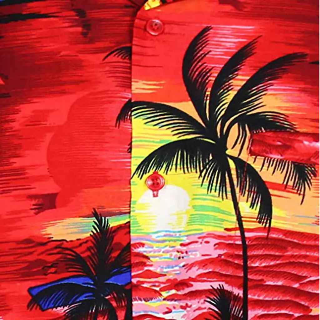 

Mens Hawaiian Shirt Fashion Casual Button Hawaii Print Beach Short Sleeve
