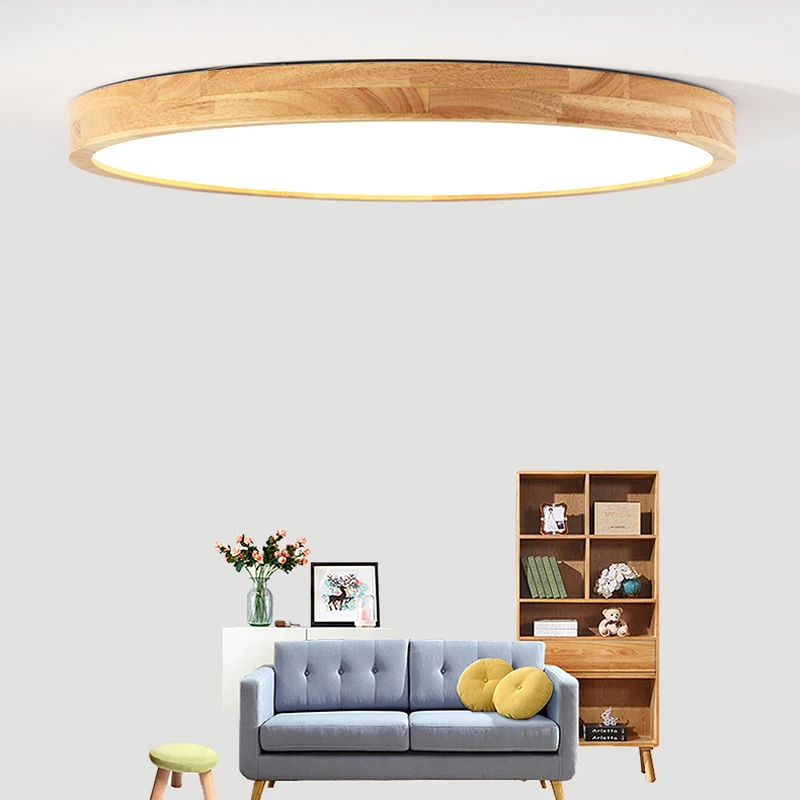 Светодиодный ультратонкий потолочный светильник из цельного дерева круглый для