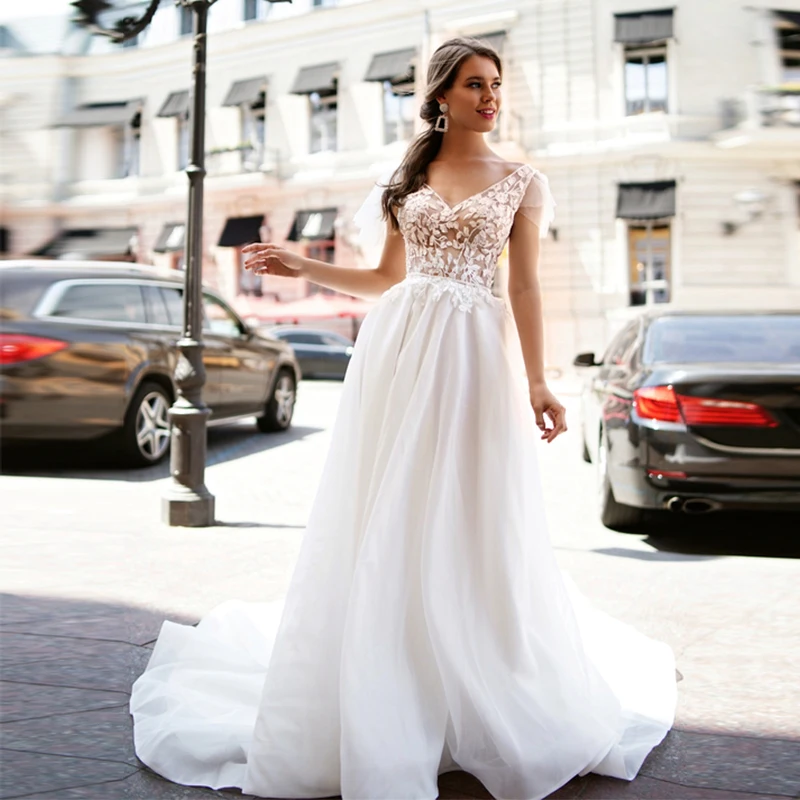 

Thinyfull 2021, пляжные свадебные платья, Кружевная аппликация, иллюзия, органза, кантри, принцесса, бохо, а-силуэт, с рукавами-крылышками, v-образны...