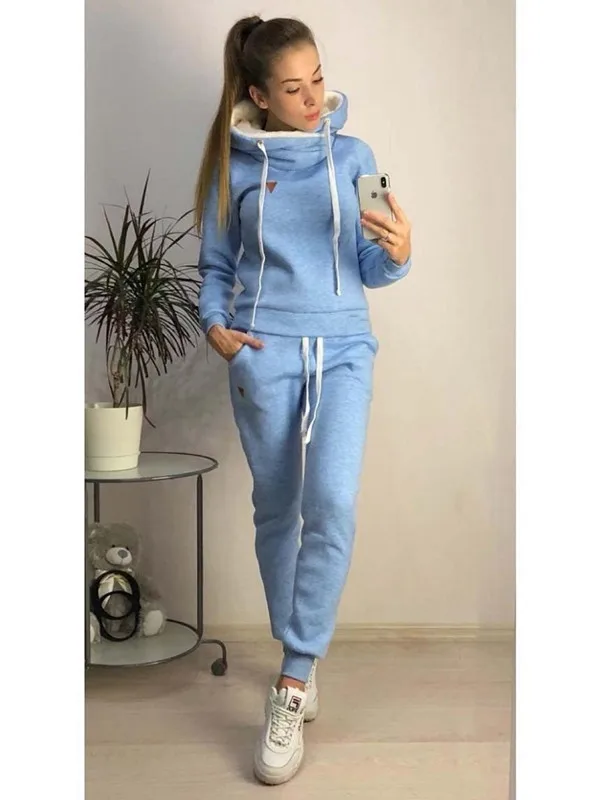 

Winter Plus Velvet Full Hooded Pullover Casual Women Two Piece Outfits Tracksuit Set Sweatsuit Two Piece Pants Set Club Outfits