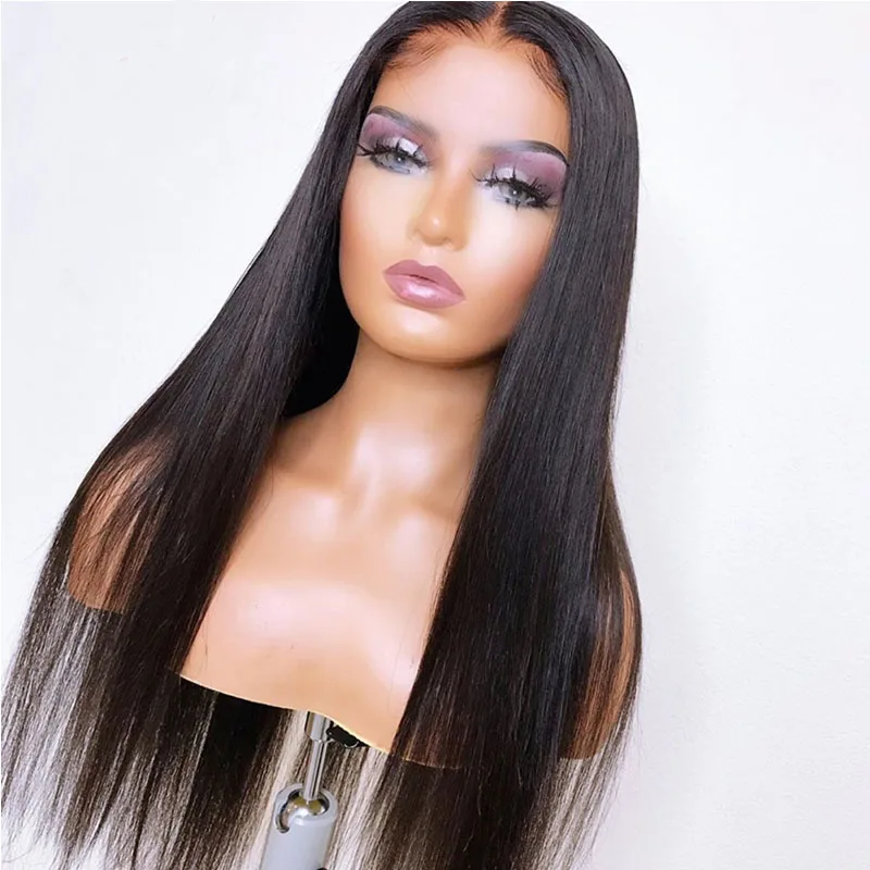 

26Inch 180%Density Long Soft Straight Natural Black Color Glueless Lace Front Wigs With Baby Hair For Black Women Daily Used