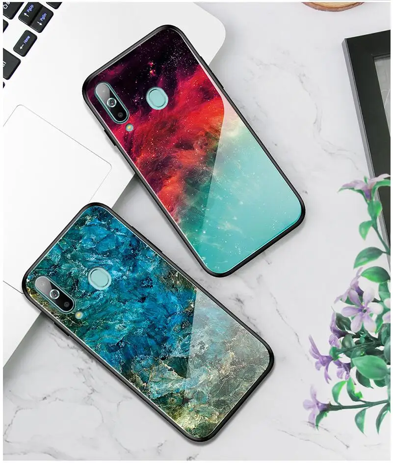 Мраморный градиентный стеклянный зеркальный чехол для samsung A40 A50 A60 A70 M40 защитное закаленное стекло+ ТПУ
