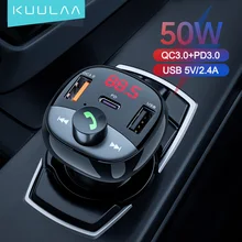 KUULAA 50W Car Charger FM Transmitter Bluetooth Car Audio MP3 Player TF Card Car Kit QC PD USB Car Fast Charger For iPhone 13 12