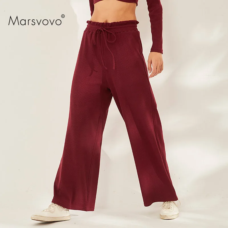 

Casual Women's Pants Solid Color Women's Pants 2021 Yoga Women's Sports Trousers Elastic Wide Leg Pant Drawstring Sweatpants
