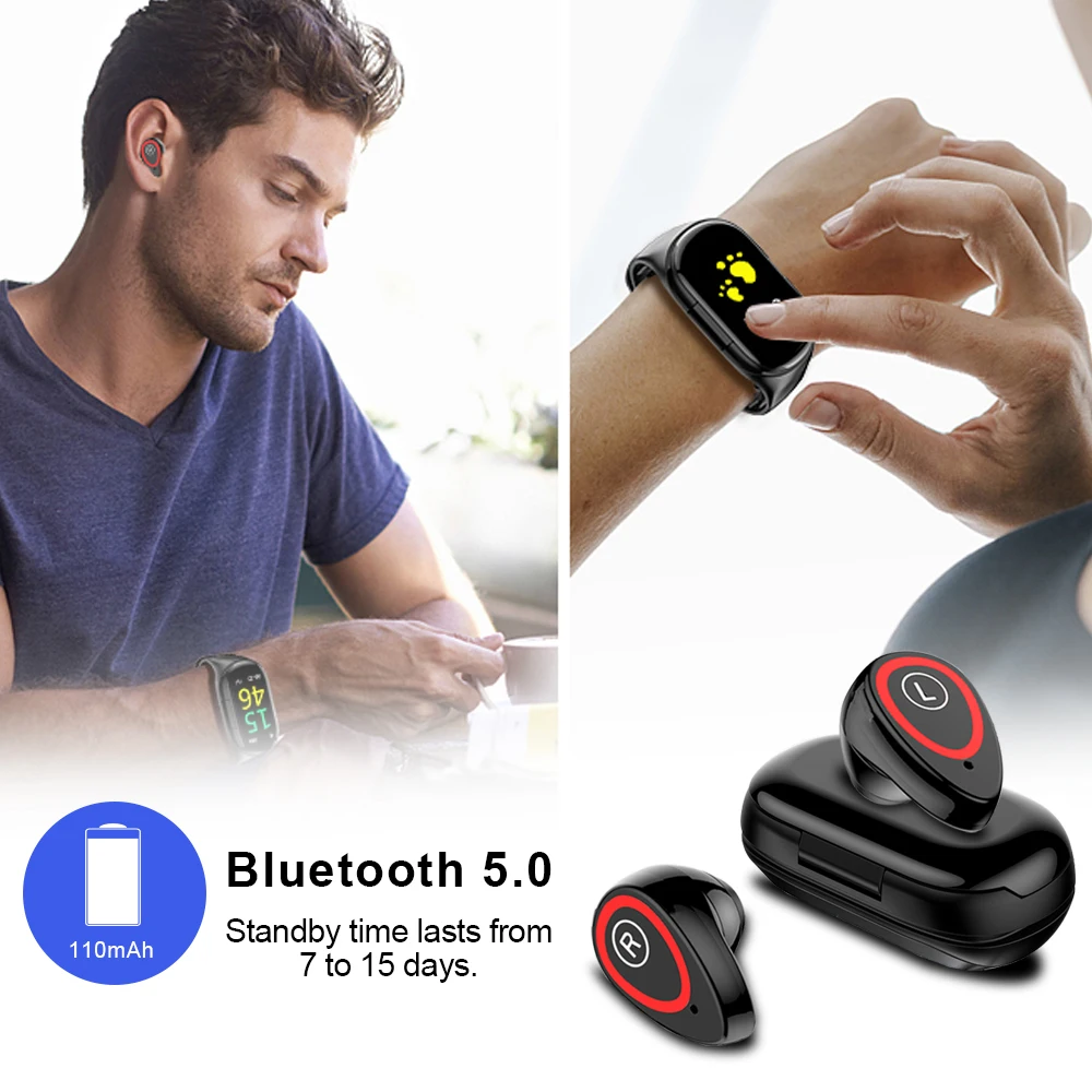 Honesum Смарт-часы с Bluetooth наушники V 5 0 беспроводной монитор сердечного ритма стерео