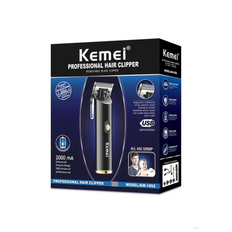 

Kemei KM-1892 Hair Clipper Metal Body Three-gear Adjustable Cutter Head Electric USB Charging Shaver Men Trimmers to Cut Hair