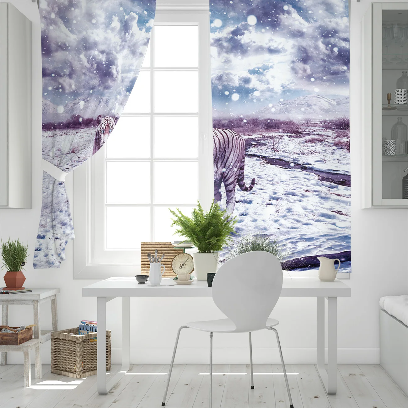 Модные оконные шторы для гостиной тигр на снежную штору | Дом и сад