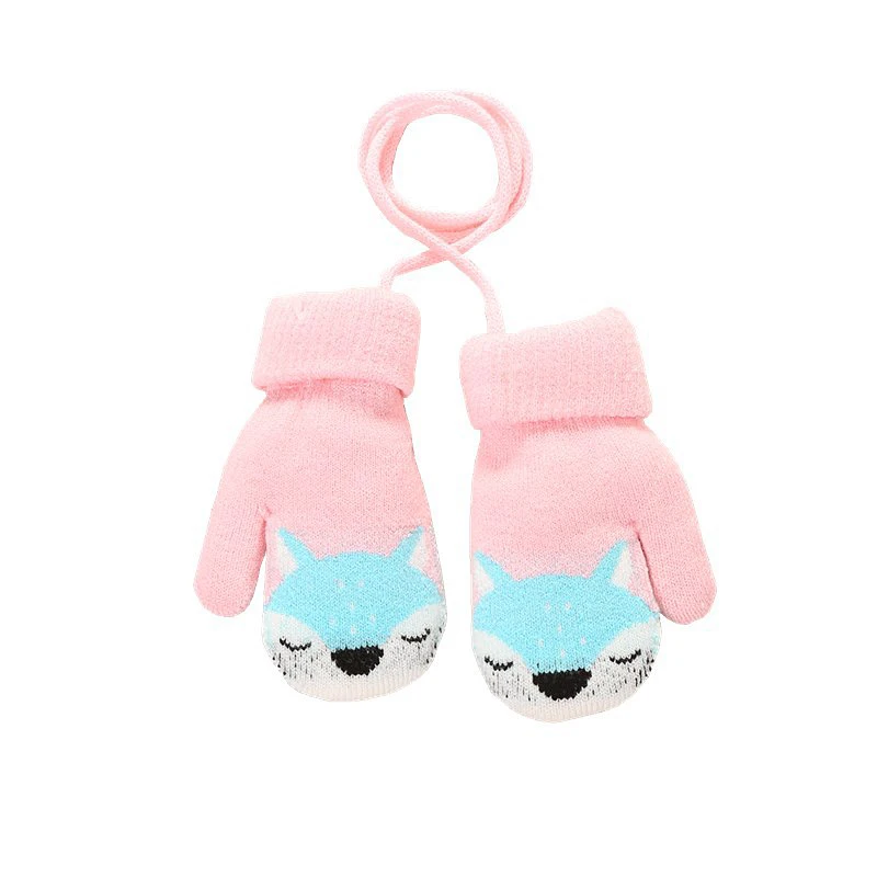 Зимние рождественские детские теплые перчатки первичные вязаные двухслойные на