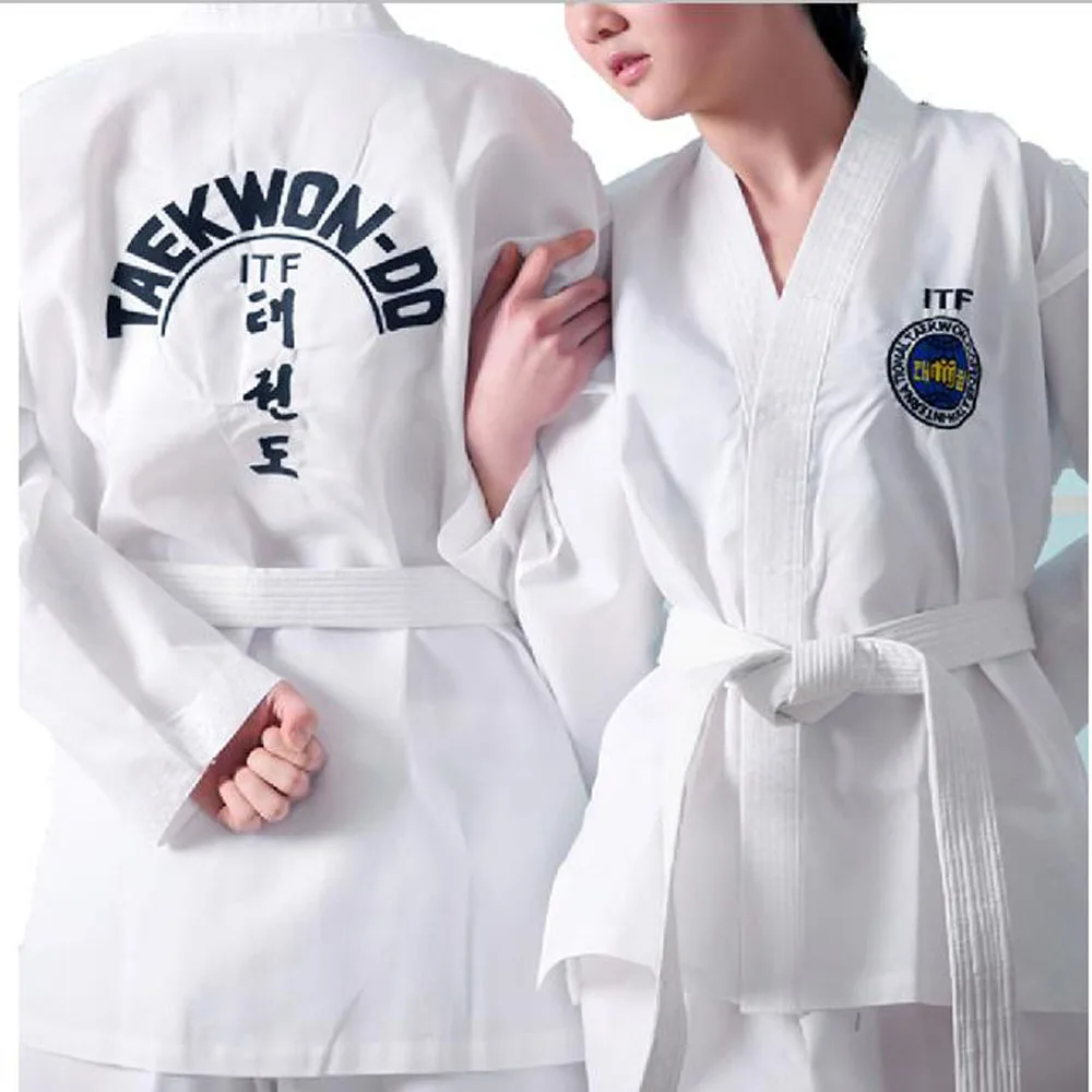 Новый ITF Taekwon Do Одобрить Белый Хлопок Студент Добокс Костюм Боевых Искусств