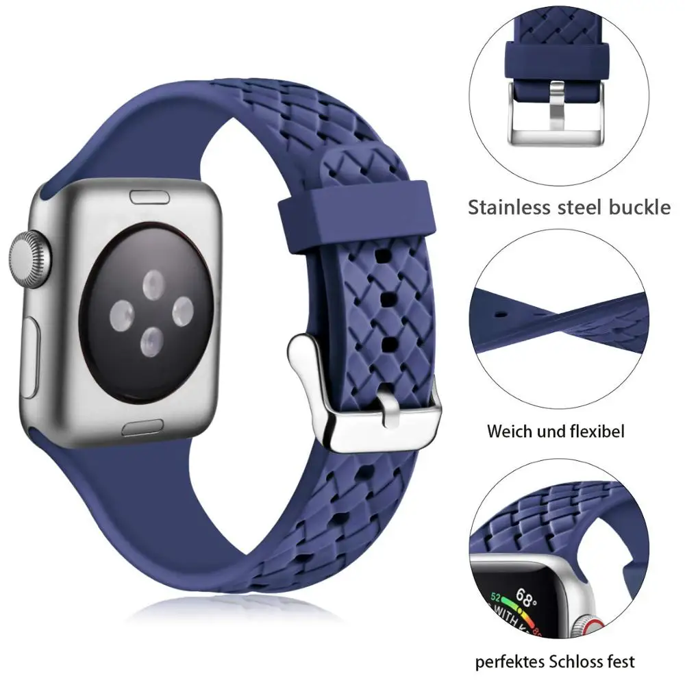 Плетеный силиконовый ремешок для Apple watch 5 4 band 44 мм 40 iwatch 3 42 38 браслет часов apple series 2