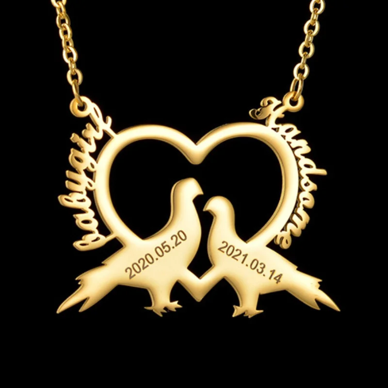 

DIY Customized Love Bird Name Necklace Personalized Stainless Steel Pendants Gift Custom Letters Pigeon Chain Jewelry for Women
