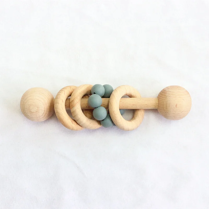 Mordedor de madera de haya para beb&eacute;, juguete de dentici&oacute;n de dibujos animados para reci&eacute;n nacido, accesorios sensoriales para beb&eacute;, sonajero, palo de lactancia, 1 ud.-5