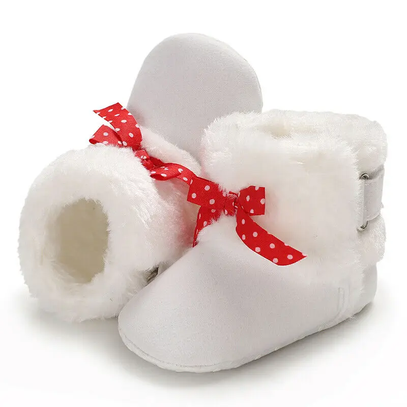 Adorable Infant Toddler Baby Girls Snow Boots Winter Soft Sole Crib Shoes Bowknot Booties Infant Newborn Party Shoes 0-18M