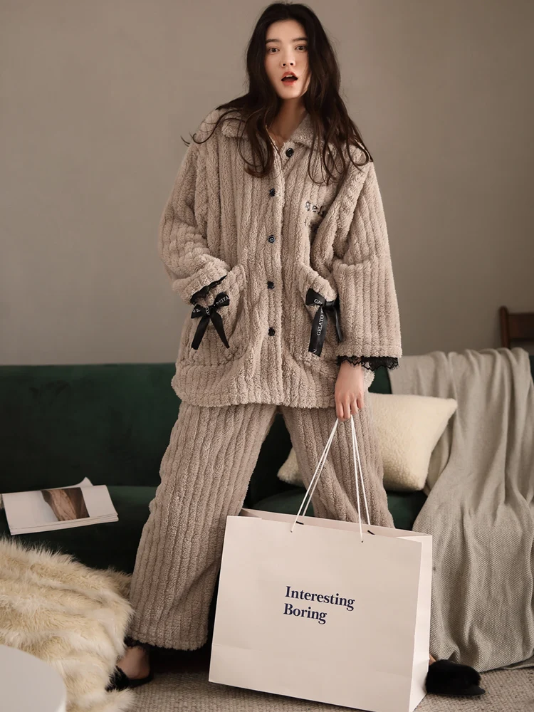 Pajamas Women's Autumn and Winter New Long-Sleeved Homewear Korean Style Large Size Women's Winter Thickened Warm Suit