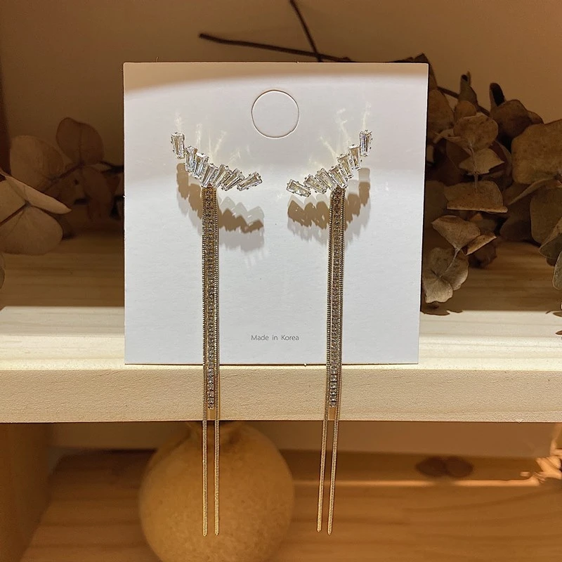 

2021 Fashion Micro Paved Zircon Drop Earrings For Women Elegant Rhinestone Tassel Long Dangle Earrings Brincos Wedding Jewelry