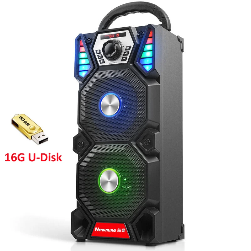 With 16G U Disk Newmine A1 Портативный DJ плеер беспроводной Bluetooth открытый мощный вечерние светодиодный светильник аудио сабвуфер колонки Поддержка компьютера - Цвет: With 16G U Disk