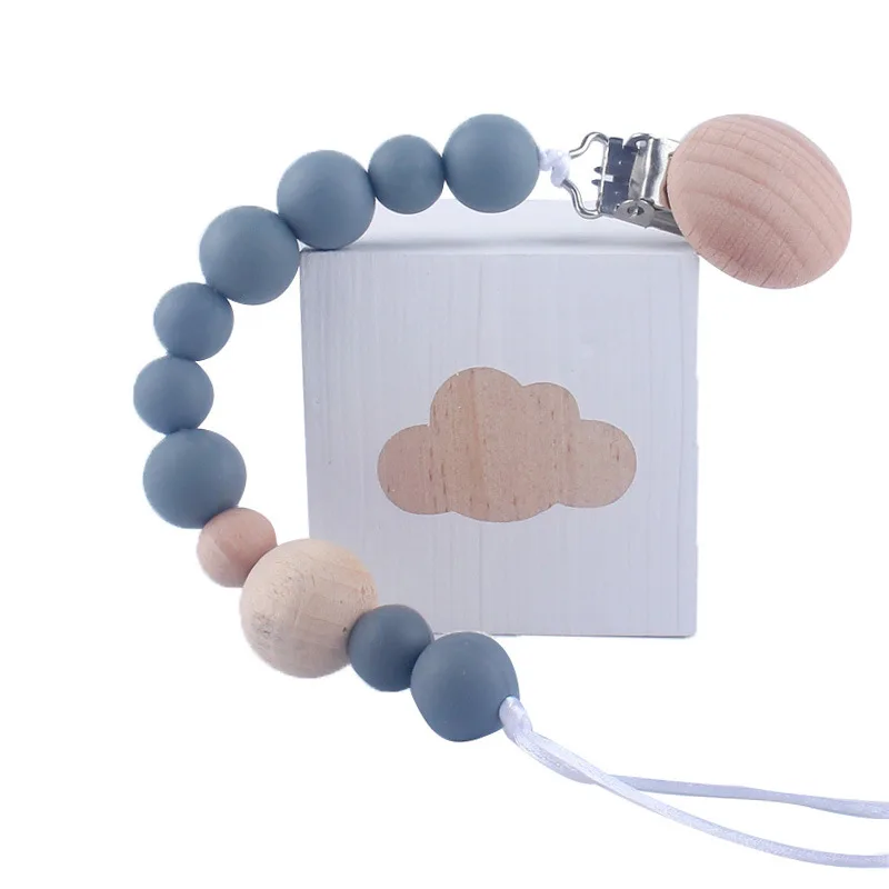 

Baby Wood Beaded Pacifier Clip Silicone Chain Nipple Holder Infant Soother Teether