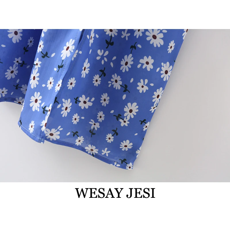 

WESAY JESI 2021 Short-sleeved Women's Summer Mid-length Dress Retro Square Collar Floral Summer Dress Sexy Split Party Dress