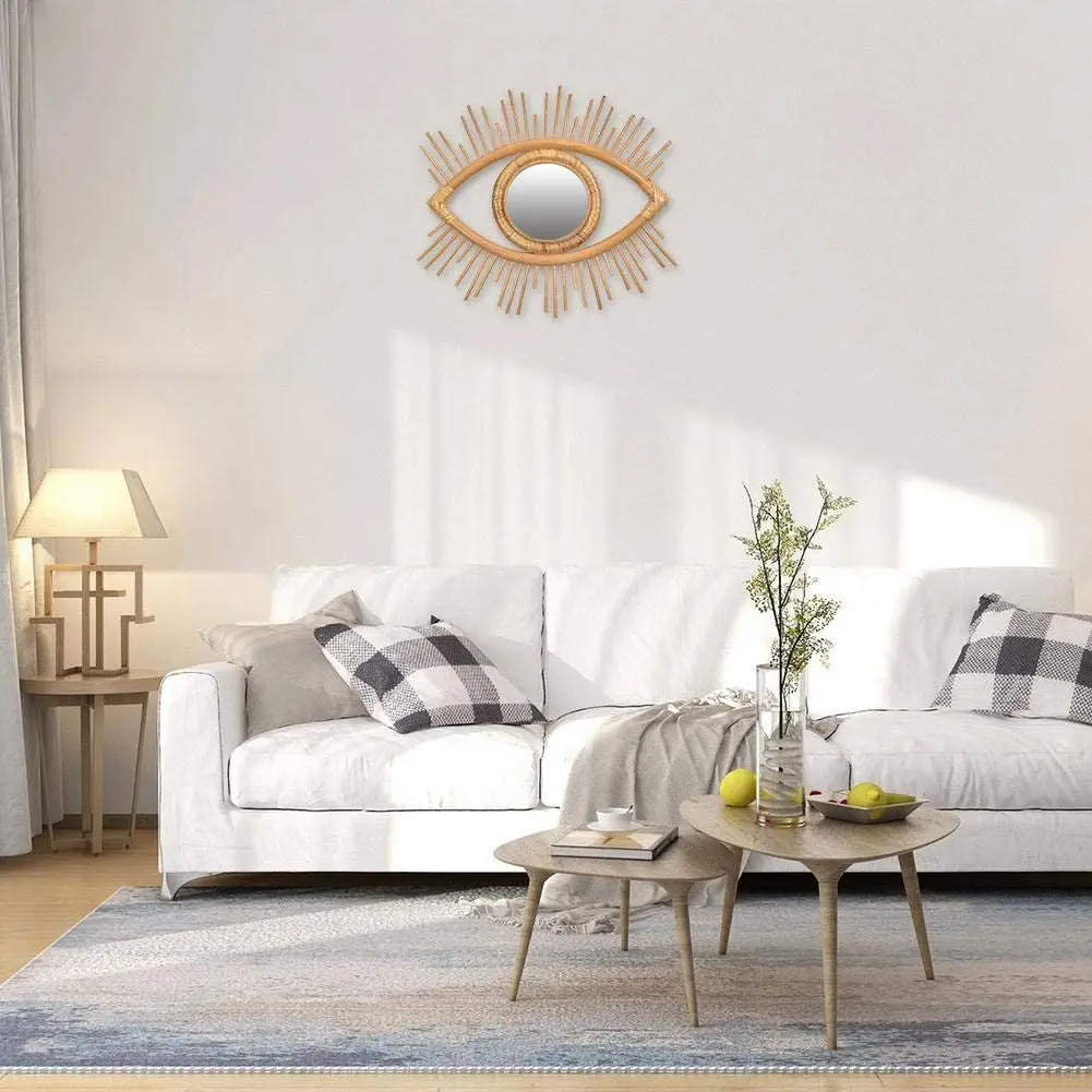 

Handmade Hanging Rattan Innovative Art Decoration Round Makeup Wall Mirror Dressing Bathroom Wall Hang Woven Mirror Craft Frame