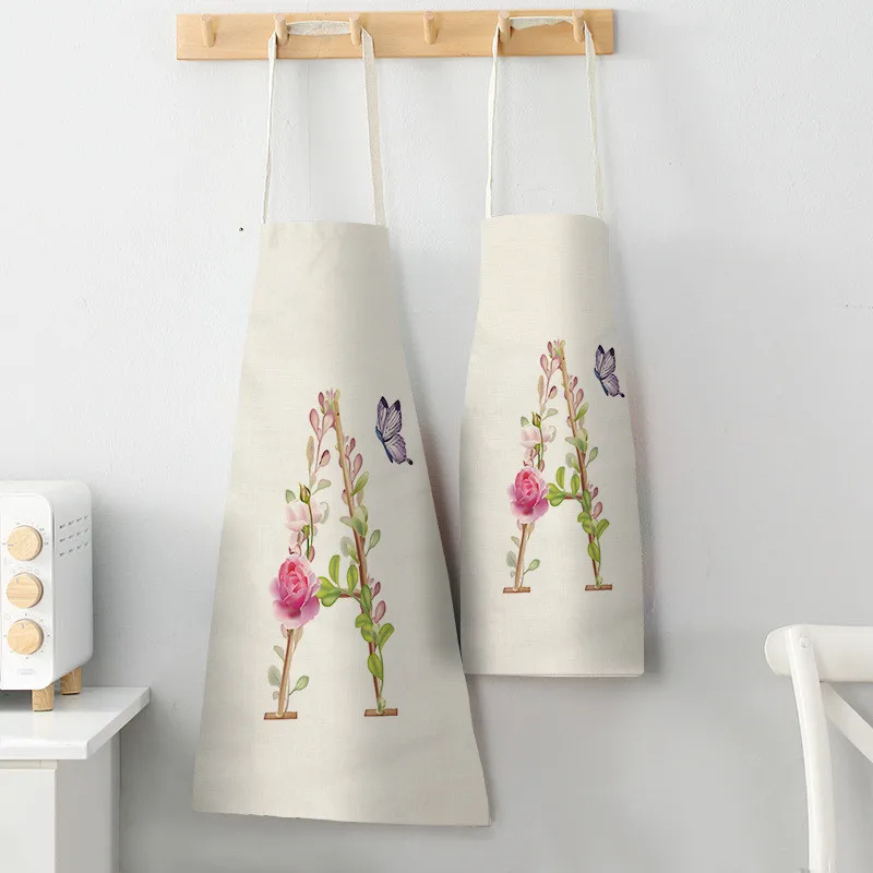 Льняной фартук с цветами бабочкой надписью Кухонный Фартук принтом инструмент