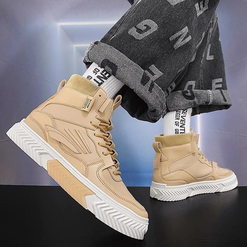 

Мужские высокие кроссовки из ПУ кожи, на плоской вулканизированной подошве