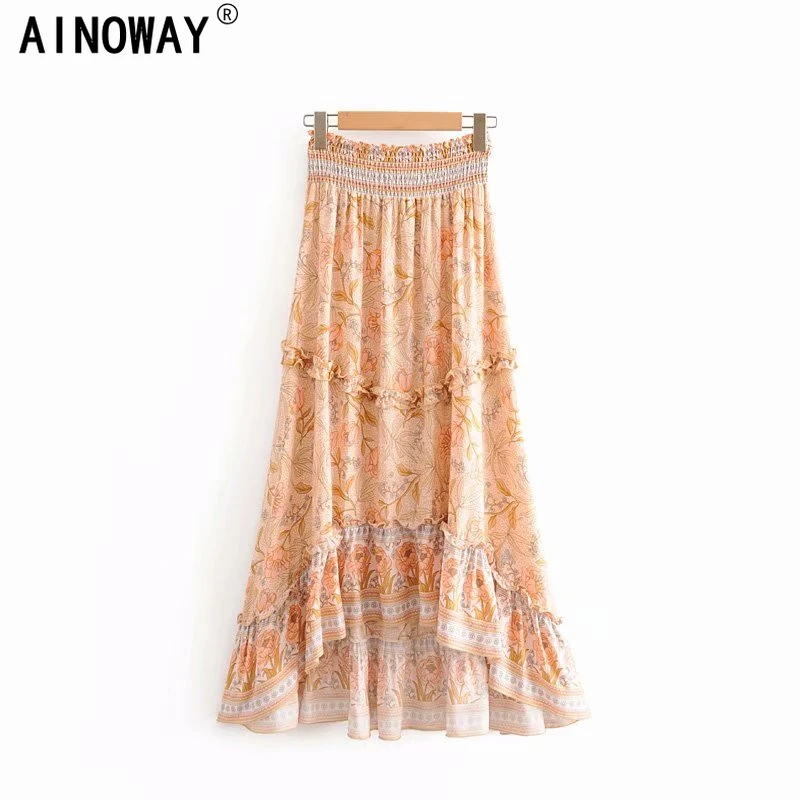 Юбка женская Винтажная с цветочным принтом модная пляжная богемная Макси