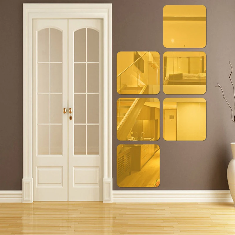 

6pcs/set Mirror Wall Sticker 3D rounded square Mirror Acrylic DIY Wall Decor Stickers for Home Bathroom bedroom Decoration Art
