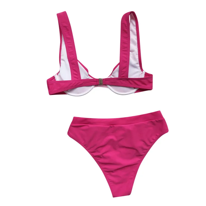 

Women Sexy Summer Bikini Set Mid Waist Bikinis 2021 Swimsuits Solid Fashion Swimwear Women Biquini Beachwear Sports Bathing Suit