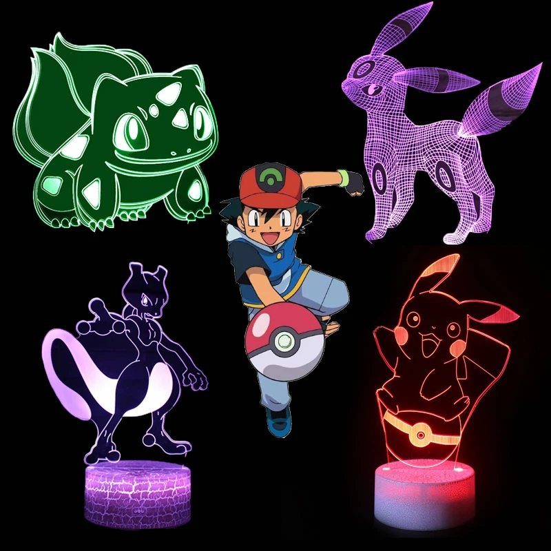 3D светодиодный ные ночные светильники Pokemon Go фигурка Пикачу Umbreon аниме настольная