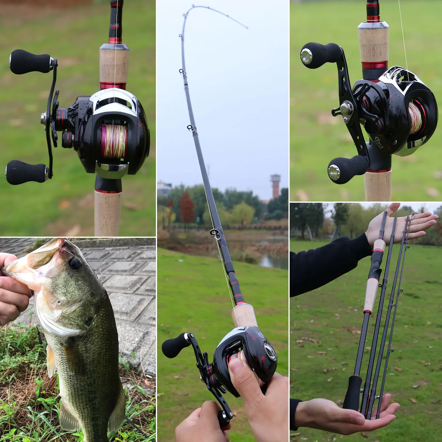 

Sougayilang 4-pieces Portable Fishing Rod Combon Fiber Body Fishing Rod with 17+1BB Baitcasting Reel Rod Combo Tackle Tools