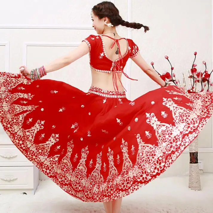 Женский костюм для индийского танца Lehenga Choli комплект из четырех предметов