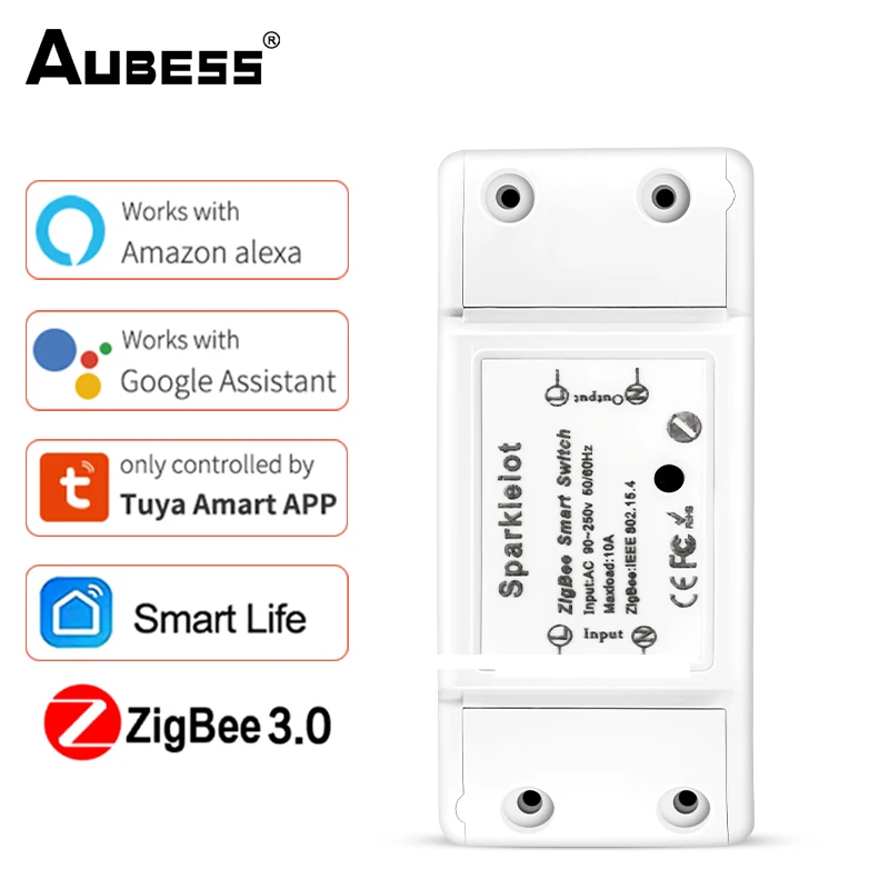 

Aubess 10A Tuya ZigBee3.0 Smart Light Switch Universal Breaker Timer APP Wireless Remote Control Work With Alexa Google Home