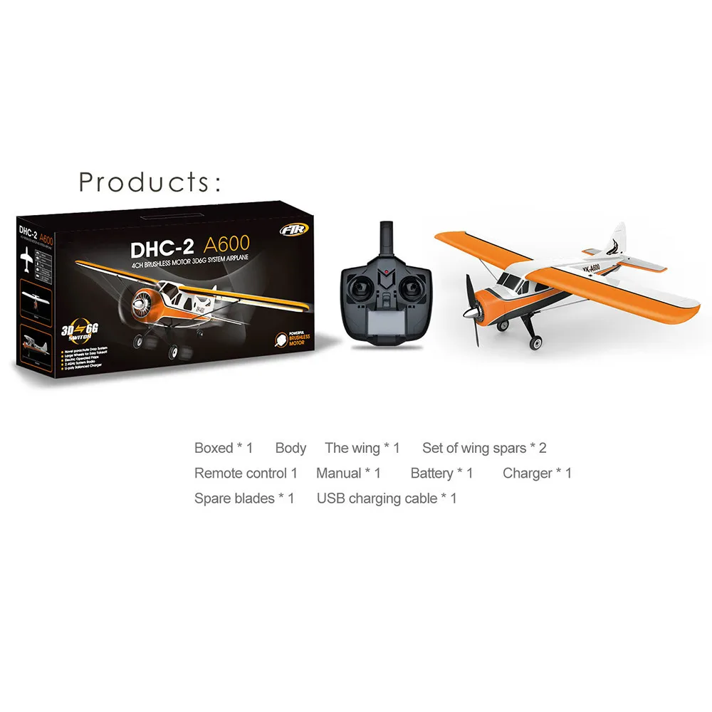 RC самолет DHC-2 A600 RTF 2,4G бесщеточный двигатель 3D/6G пульт дистанционного управления Самолет совместимая Futaba S-FHSS самолет планер игрушки
