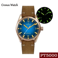 cronos mens bronze diver watch 42mm black dial sapphire pt5000 automatic movement rubber strap luminous 200m water resistant