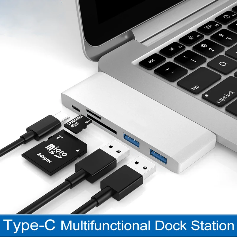 Многофункциональный usb концентратор 5 в 1 портативный типа C USB 3 0 SD TF картридер