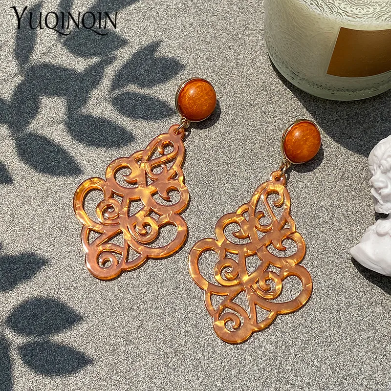 Модные Акриловые Винтажные висячие серьги из смолы красочные круглые