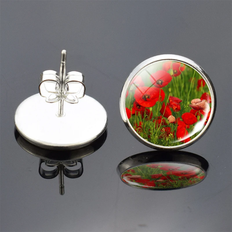 Модные женские серьги посеребренные серьги-гвоздики с кабошоном изображением