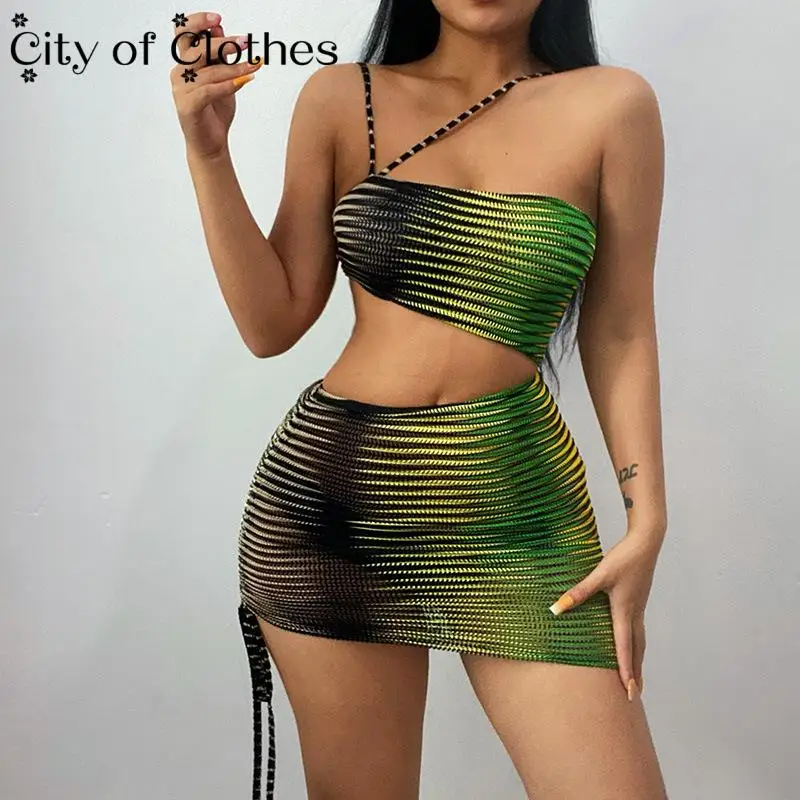 

Y2K See Through Cut Out Mini Dress for Women 2021 Sleeveless Bodycon Lace Up One Shoulder Dresses Sexy Halter Vestido Robe Femme