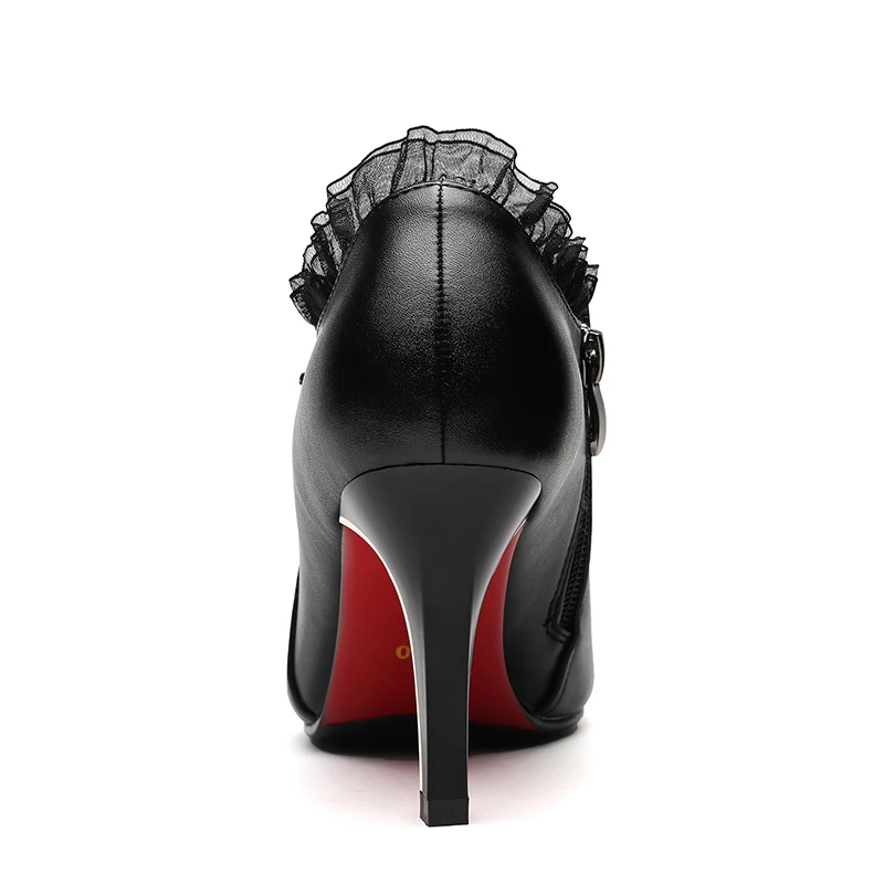 

2018 Spring Autumn Brand Genuine Leather Women Deep Pumps Crystal High Heels Platform Shoes Woman Zip Ol Shoe BFT-A0100
