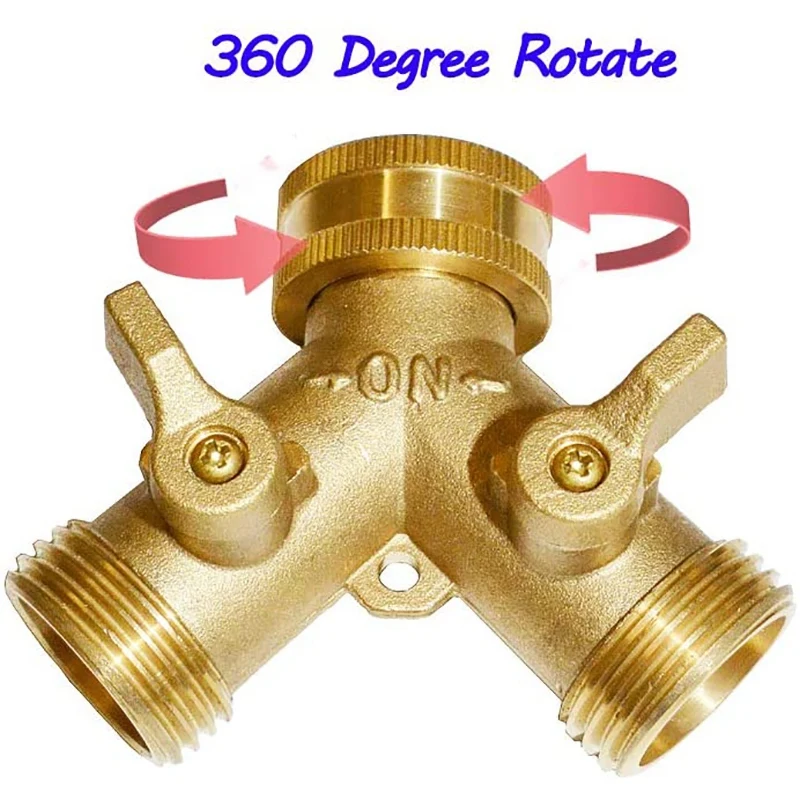

Brass Hose Splitter Garden Hose Y Valve Connectors 2 Way Shut Off Valve with Solid Brass Handle 3/4Inch Thread US Plug